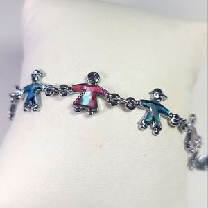 Rhodium Plated Silver Tone Paua Shell Children Link Bracelet